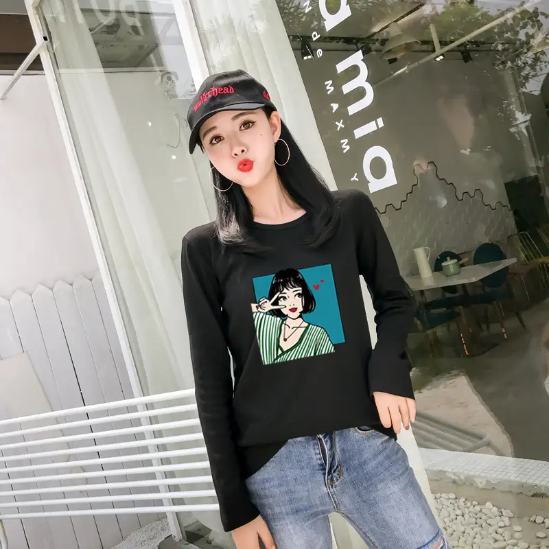 Women Long Sleeve Printed T-Shirt White Vintage Hong Kong Style — feature 11