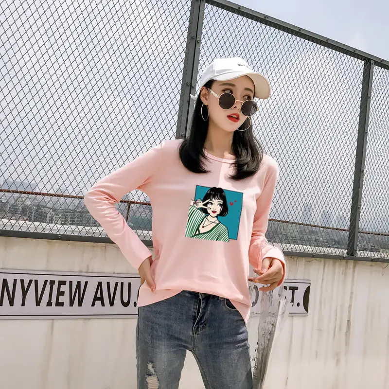 Women Long Sleeve Printed T-Shirt White Vintage Hong Kong Style — feature 19