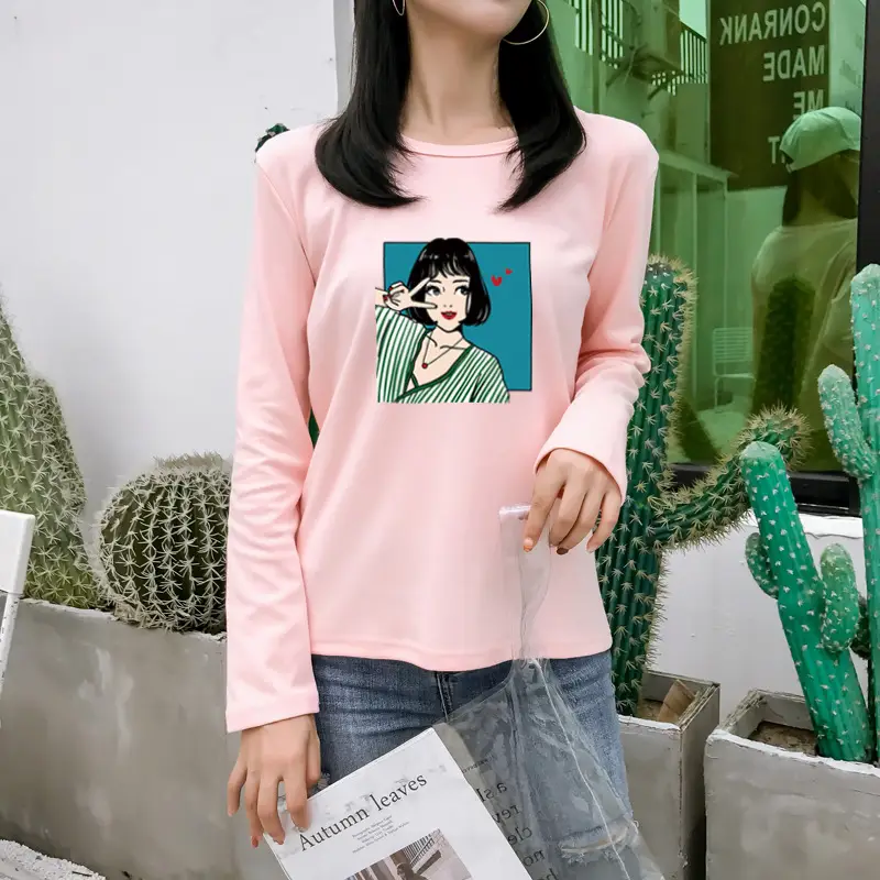Women Long Sleeve Printed T-Shirt White Vintage Hong Kong Style — feature 21