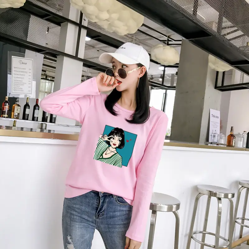 Women Long Sleeve Printed T-Shirt White Vintage Hong Kong Style — feature 26