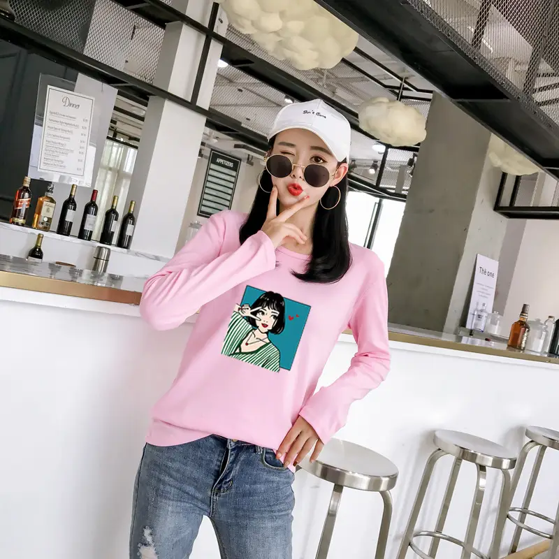 Women Long Sleeve Printed T-Shirt White Vintage Hong Kong Style — feature 27