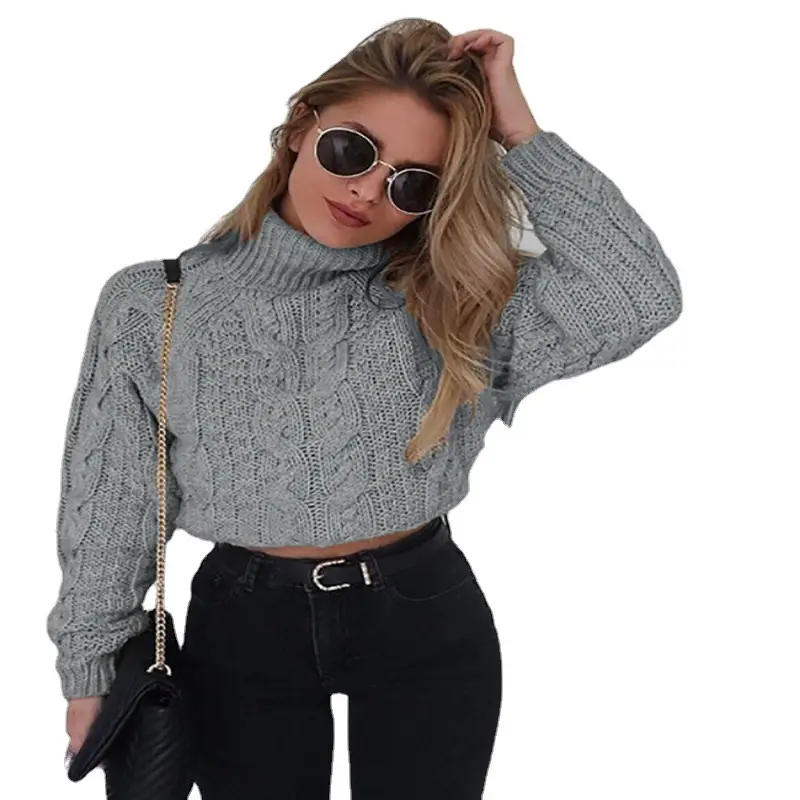 Red Cable Knit High Neck Cropped Top for Women - Image 7