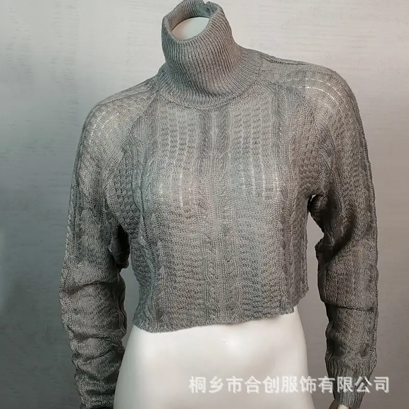 Red Cable Knit High Neck Cropped Top for Women - Image 2