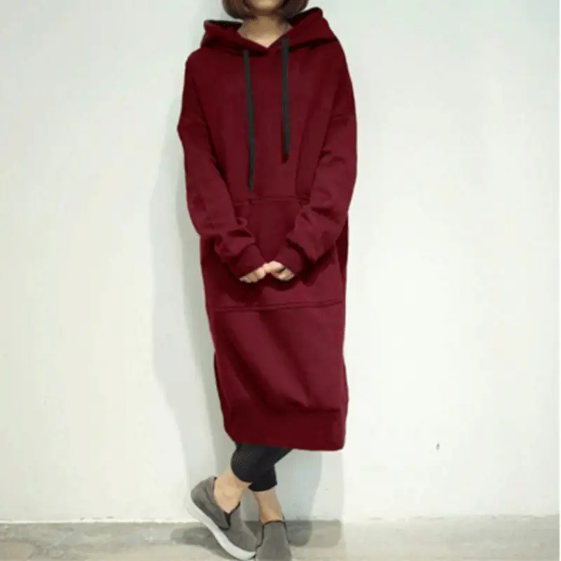 Oversized Long Sweatshirt Hood Gray 2021 - Image 8