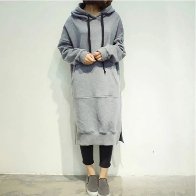 Oversized Long Sweatshirt Hood Gray 2021 - Image 10