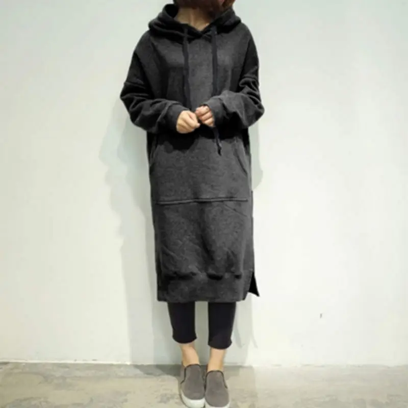 Oversized Long Sweatshirt Hood Gray 2021 - Image 3