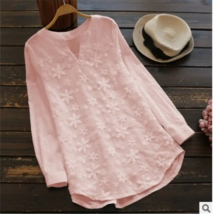 2018 Lace Embroidered Long Sleeve Shirt for Women
