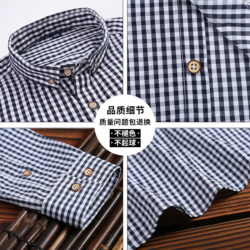 Men Cross-Border Cotton Plaid Shirts Autumn Winter Slim Fit