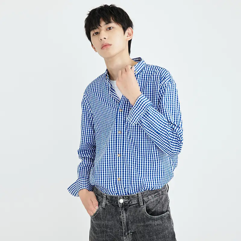 Men Cross-Border Cotton Plaid Shirts Autumn Winter Slim Fit