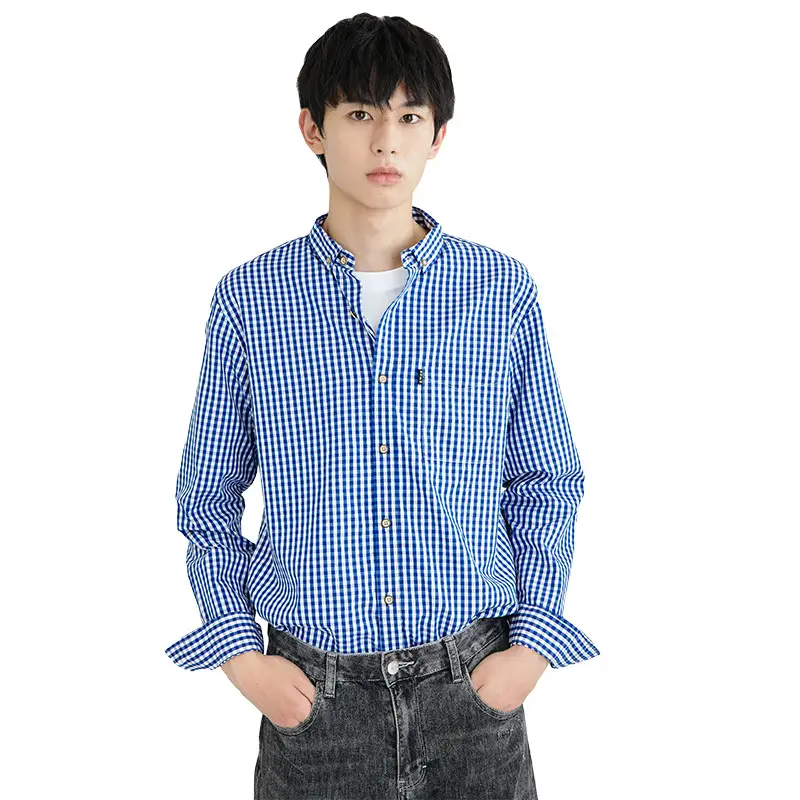 Men Cross-Border Cotton Plaid Shirts Autumn Winter Slim Fit
