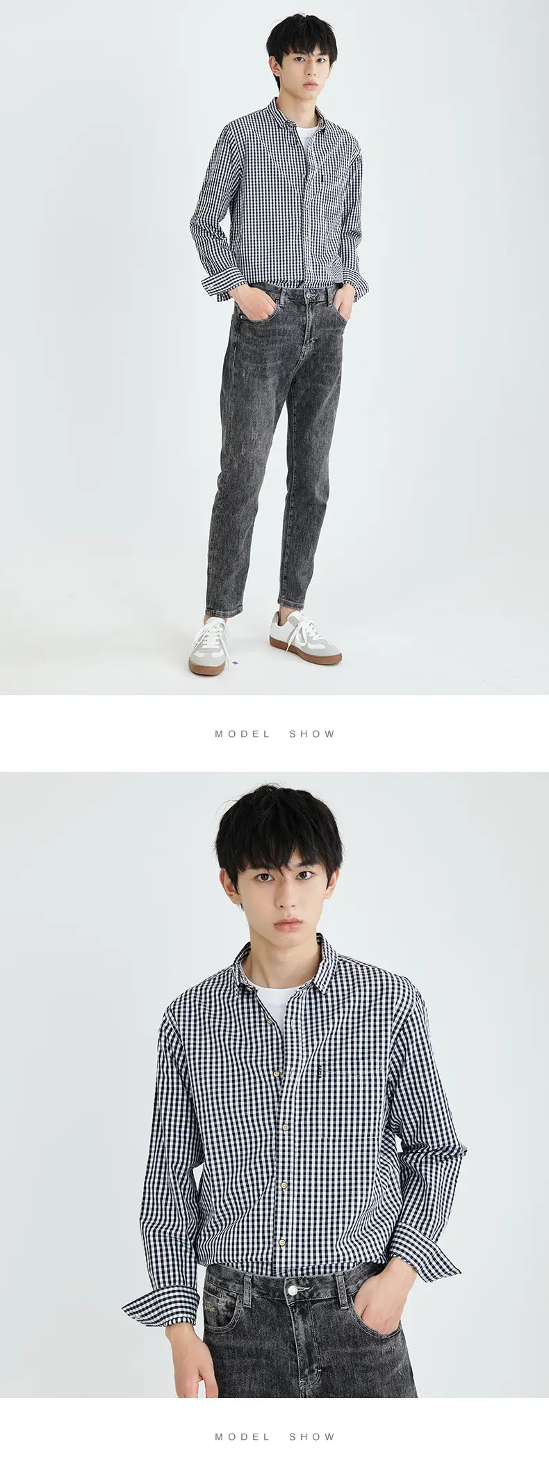 Men Cross-Border Cotton Plaid Shirts Autumn Winter Slim Fit — feature 7