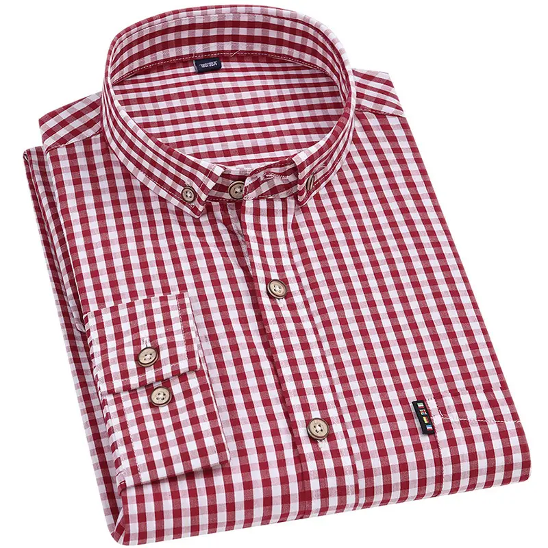 Men Cross-Border Cotton Plaid Shirts Autumn Winter Slim Fit