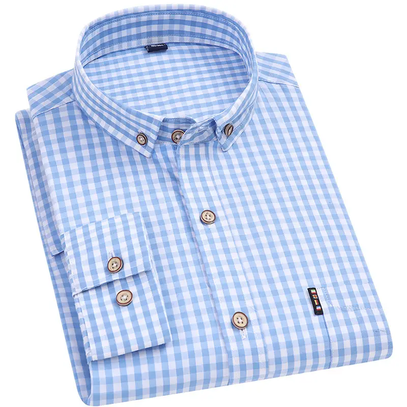 Men Cross-Border Cotton Plaid Shirts Autumn Winter Slim Fit