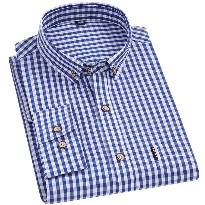 Men Cross-Border Cotton Plaid Shirts Autumn Winter Slim Fit