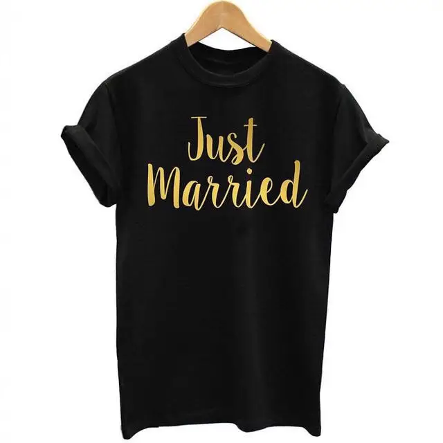 Just Married T-Shirt Black Gold Print - Image 3
