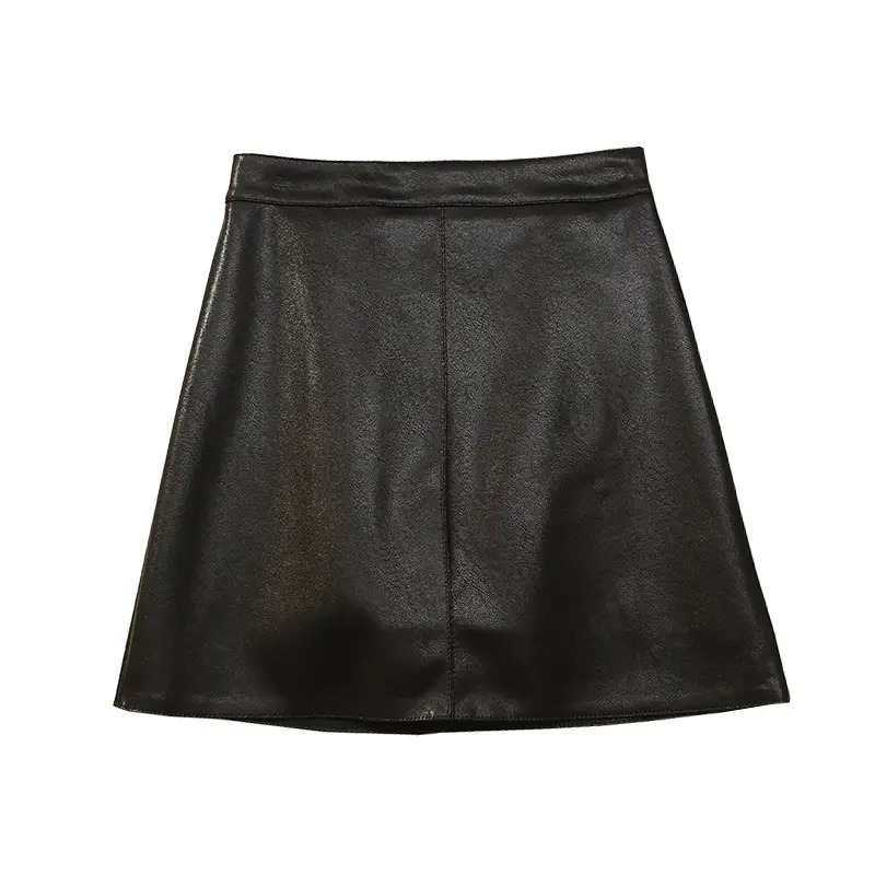 Women Black Leather Hip Cover Skirt Olive Green - Image 10