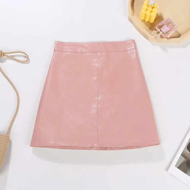 Women Black Leather Hip Cover Skirt Olive Green - Image 4
