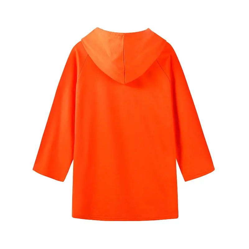Orange Hooded Terry Sweater Custom Sleeve Coat - Image 2
