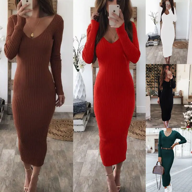 Women's Blue Long Sleeve V-Neck Dress Large - Image 5