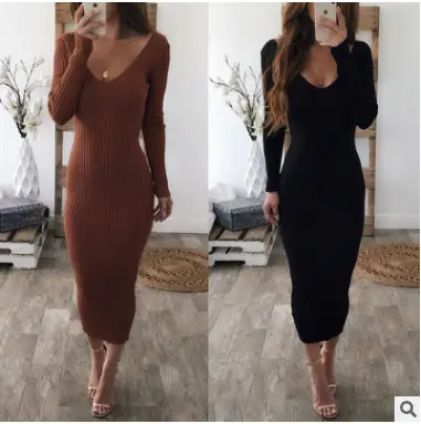 Women's Blue Long Sleeve V-Neck Dress Large - Image 6