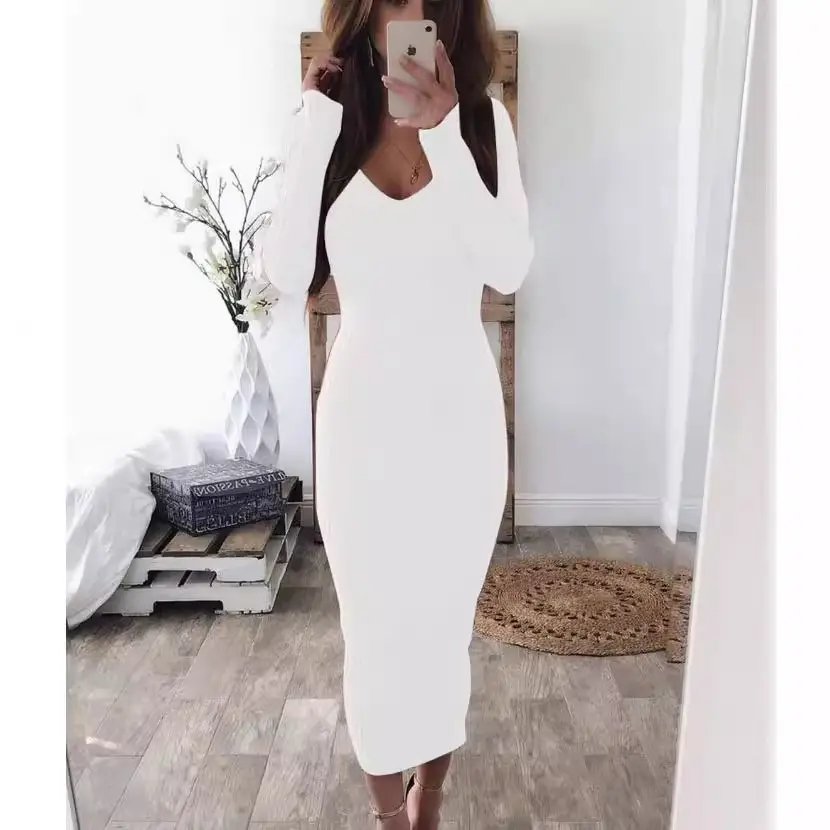 Women's Blue Long Sleeve V-Neck Dress Large - Image 7