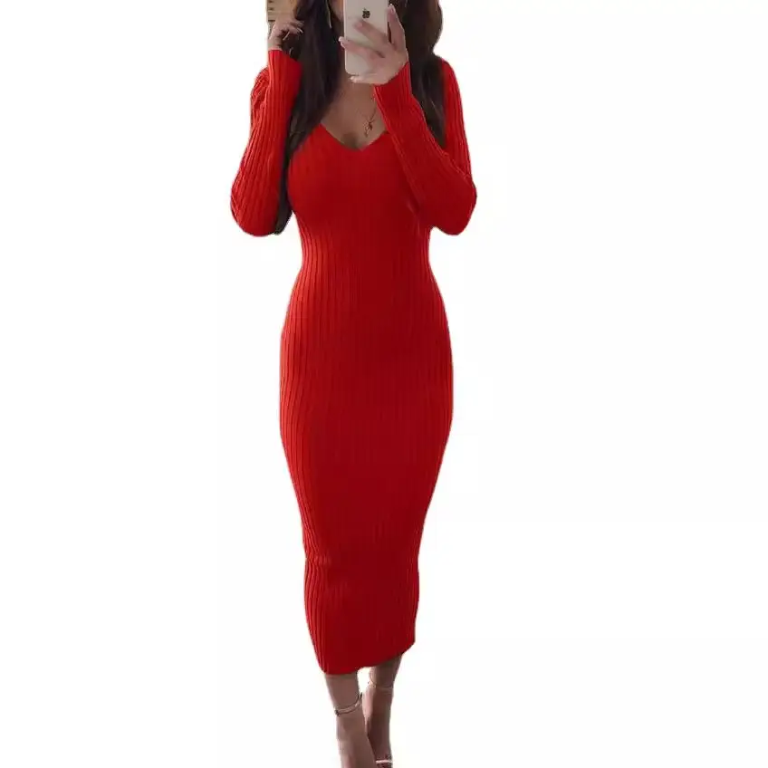 Women's Blue Long Sleeve V-Neck Dress Large - Image 9