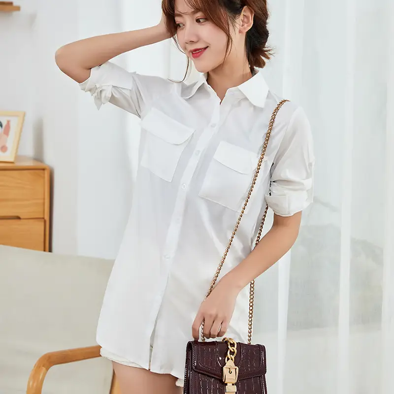 Korean Style White Shirt with Chain Bag for Women - Image 5