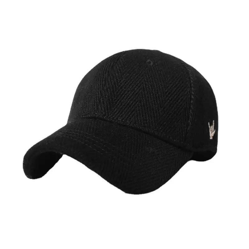 Women's Black Embroidered Baseball Cap Autumn Winter Warm Woolen - Image 6