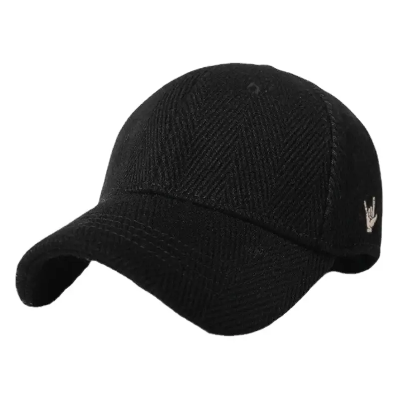Women's Black Embroidered Baseball Cap Autumn Winter Warm Woolen