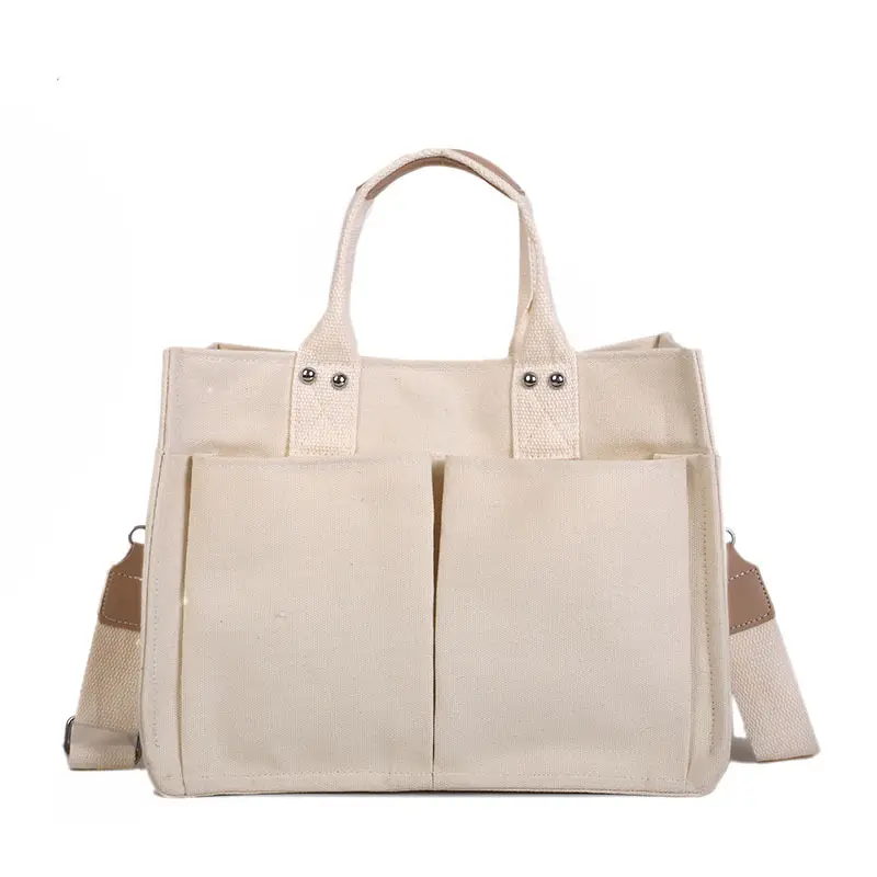 Women Korean Style Canvas Shoulder Bag Large White - Image 5