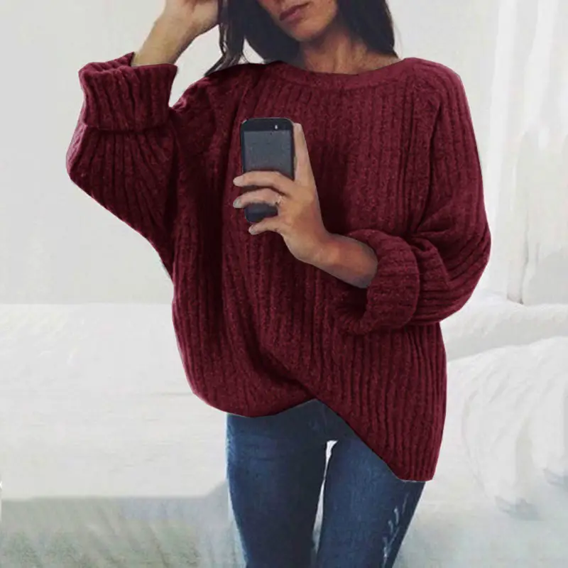 Women Knitted Crewneck Sweater Pullover Black - Image 10