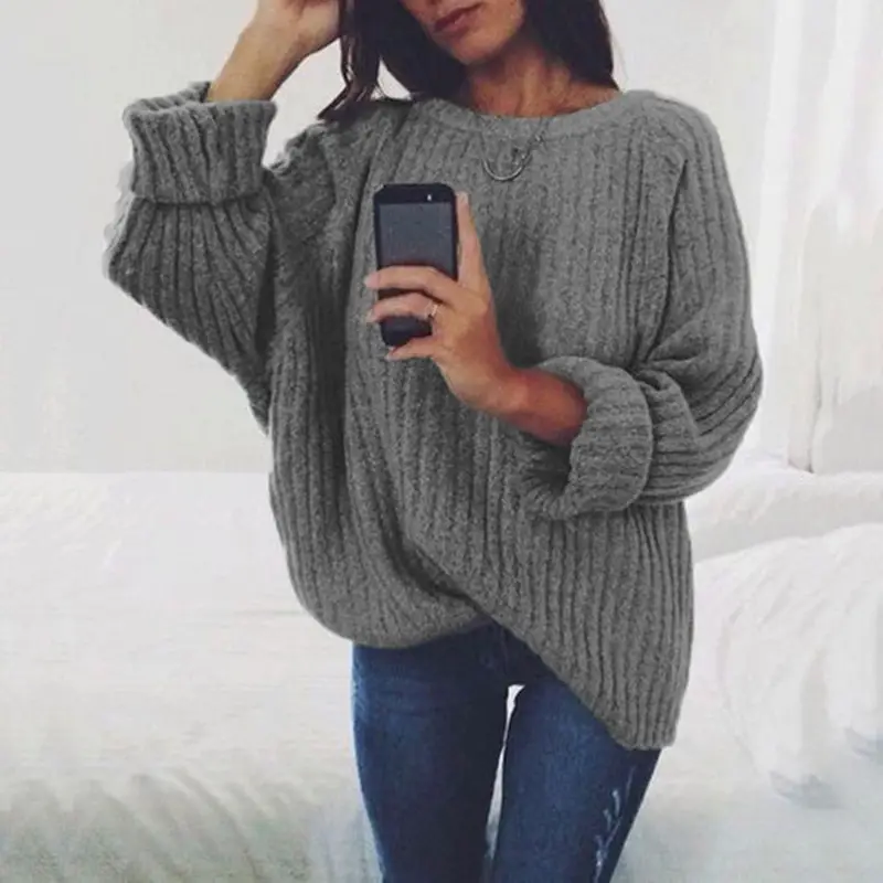 Women Knitted Crewneck Sweater Pullover Black - Image 11