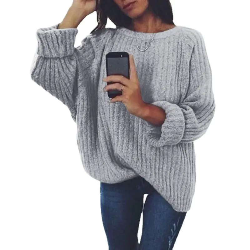 Women Knitted Crewneck Sweater Pullover Black - Image 13