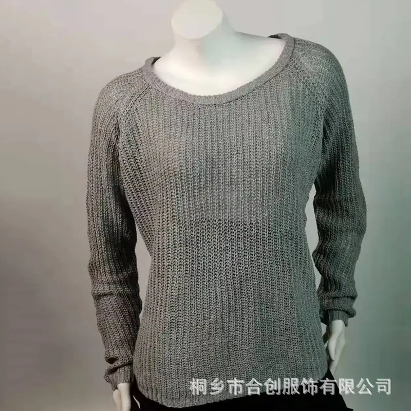 Women Knitted Crewneck Sweater Pullover Black - Image 4