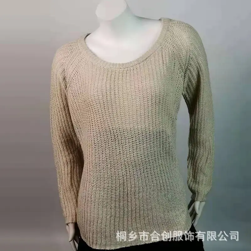 Women Knitted Crewneck Sweater Pullover Black - Image 5