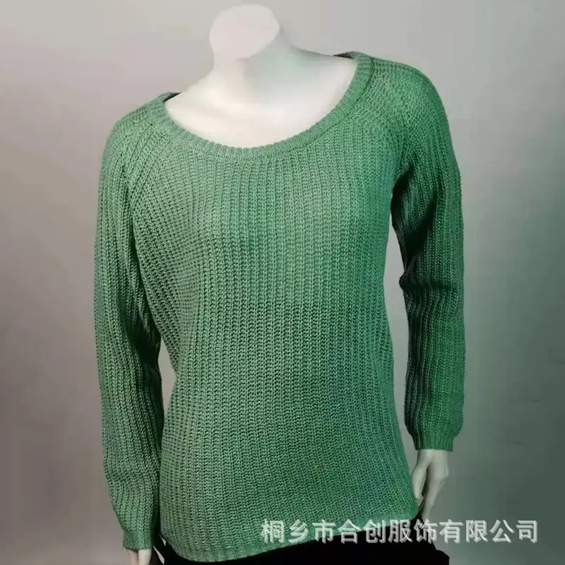 Women Knitted Crewneck Sweater Pullover Black - Image 6