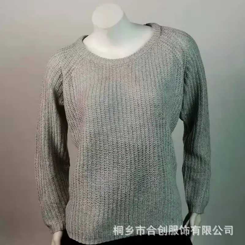 Women Knitted Crewneck Sweater Pullover Black - Image 8