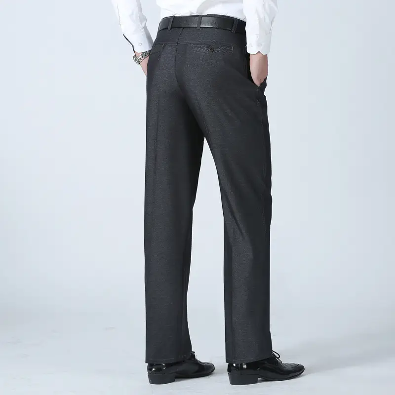 Men's Fleece Lined Dark Gray Pants Thickened Middle-aged Suit - Image 3