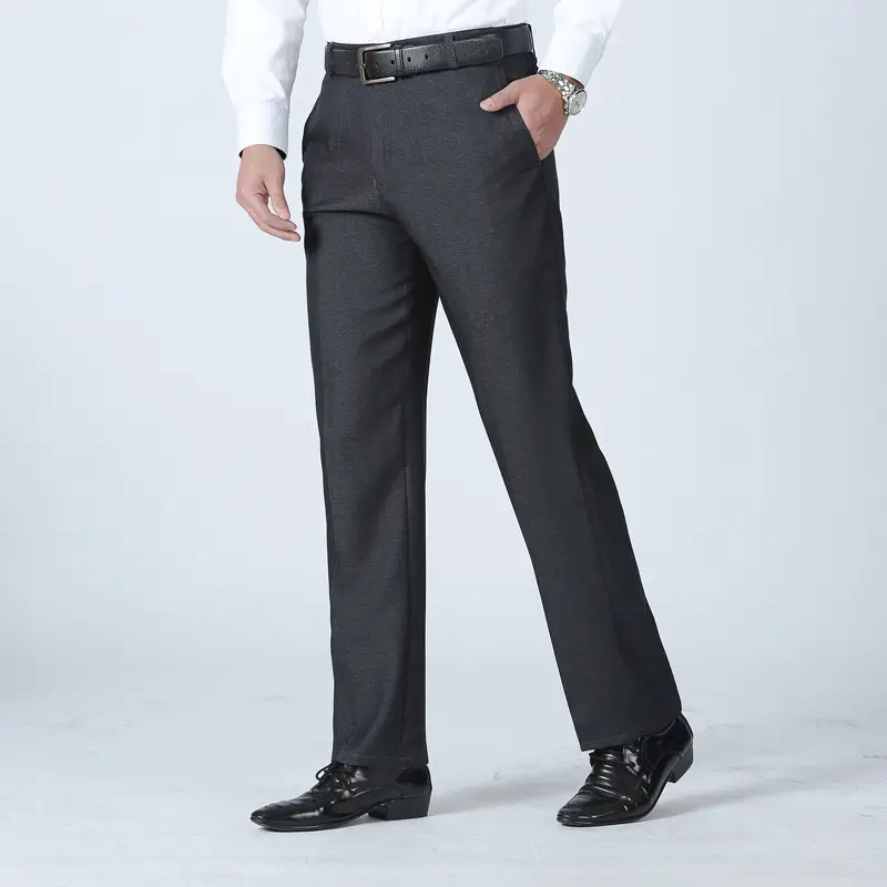 Men's Fleece Lined Dark Gray Pants Thickened Middle-aged Suit - Image 4