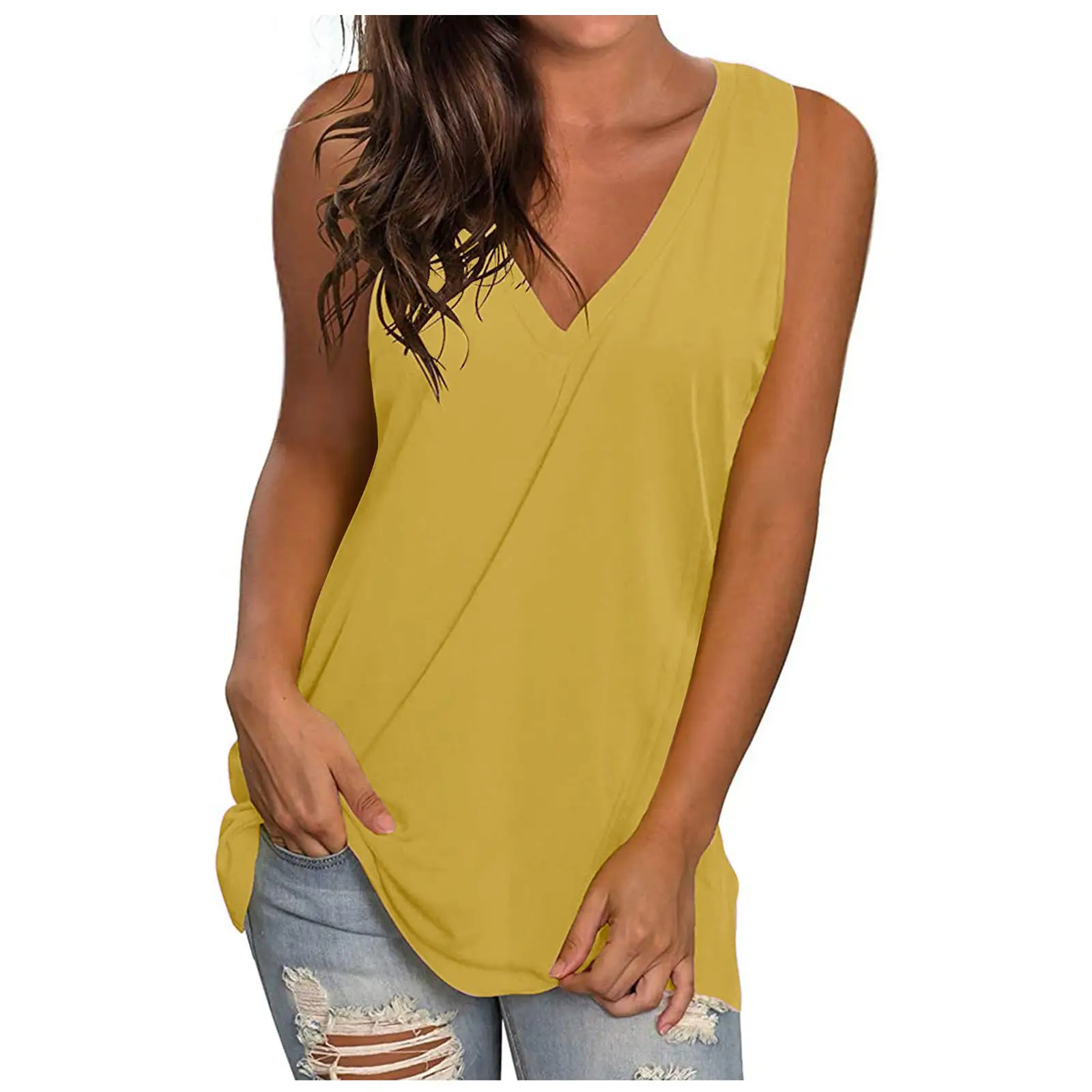 White V-Neck Sleeveless T-Shirt Women Large Summer Wear - Image 10