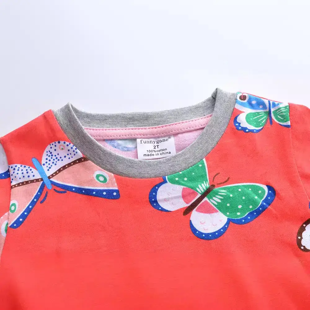 Girls' Printed Butterfly Long Sleeve Dress Red