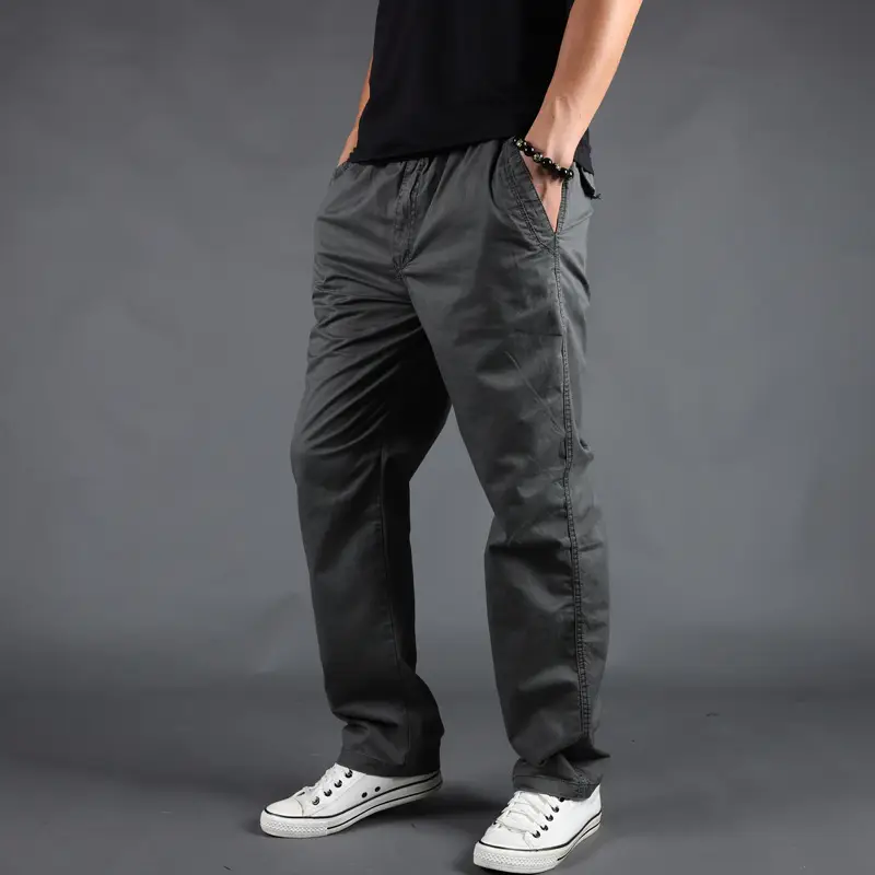 New Men's Loose Waist Pure Cotton Straight Pants