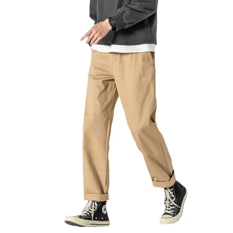 New Men's Loose Waist Pure Cotton Straight Pants