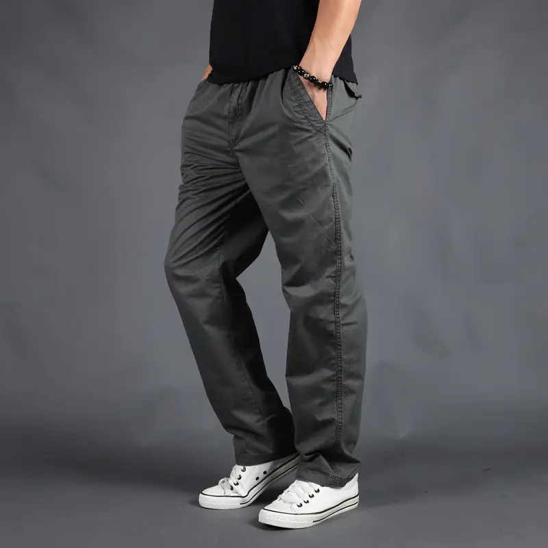 New Men's Loose Waist Pure Cotton Straight Pants