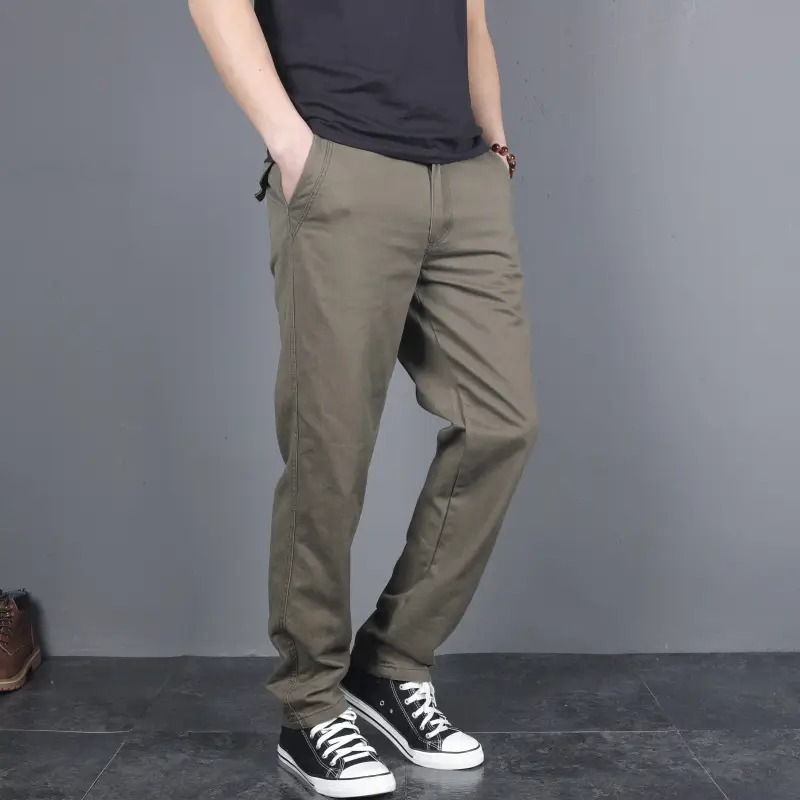 New Men's Loose Waist Pure Cotton Straight Pants