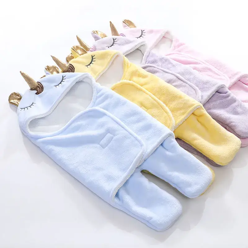 New Winter Baby Swaddle Blanket Unicorn Double Layer Light Blue - Image 6