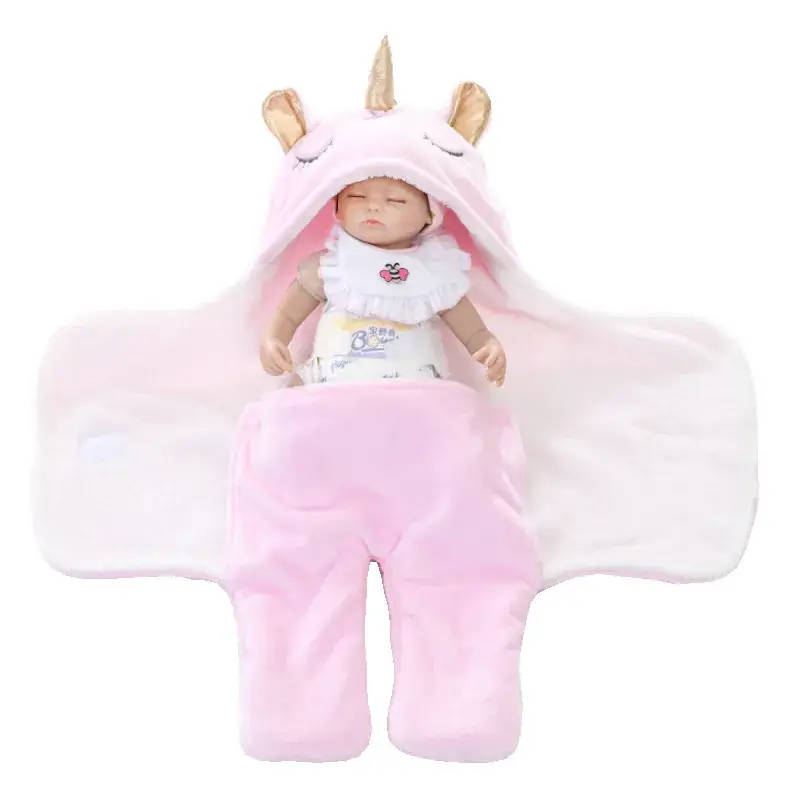 New Winter Baby Swaddle Blanket Unicorn Double Layer Light Blue - Image 7