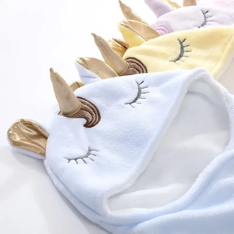 New Winter Baby Swaddle Blanket Unicorn Double Layer Light Blue - Image 8