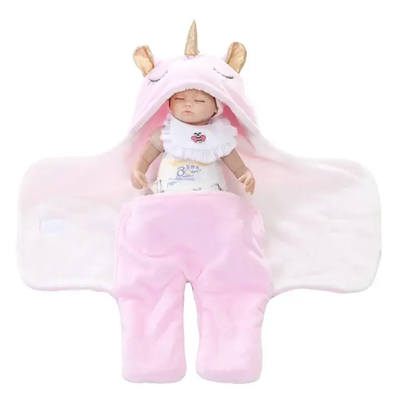New Winter Baby Swaddle Blanket Unicorn Double Layer Light Blue - Image 9