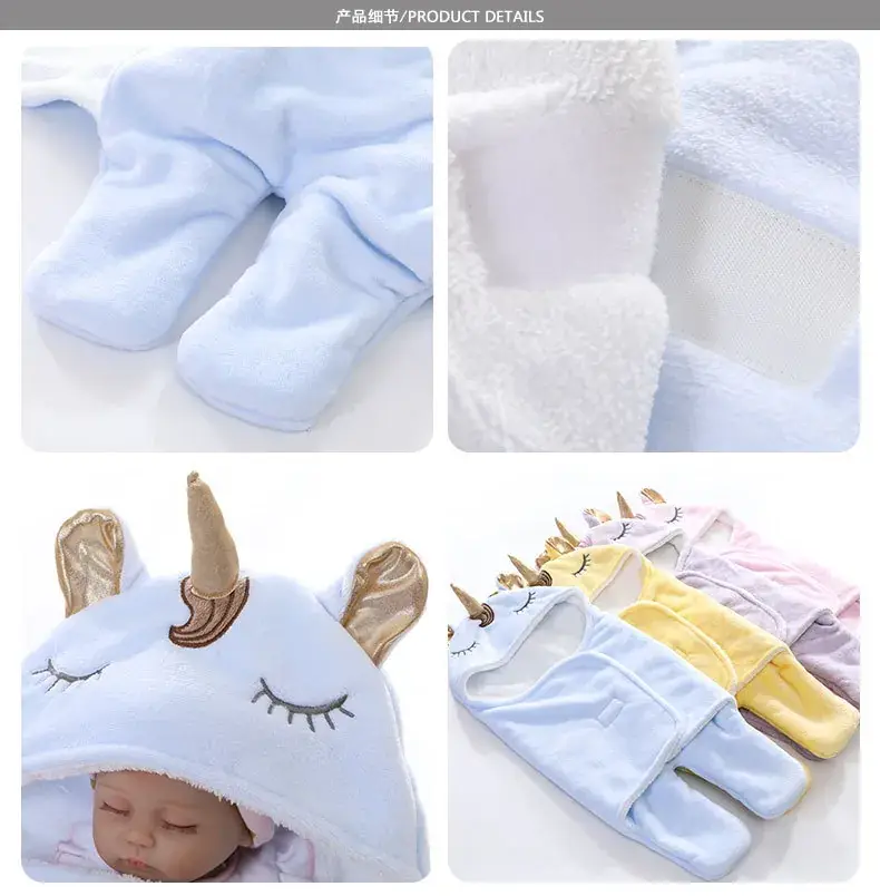 New Winter Baby Swaddle Blanket Unicorn Double Layer Light Blue — feature 10